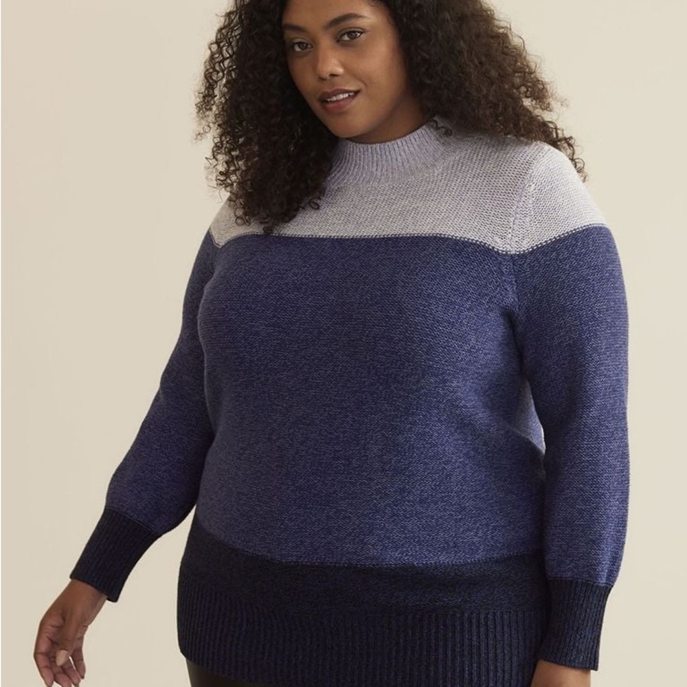 Penningtons 1X Plus Size 100% Cotton Colorblock Knit Sweater Blue Womens - Picture 8 of 9